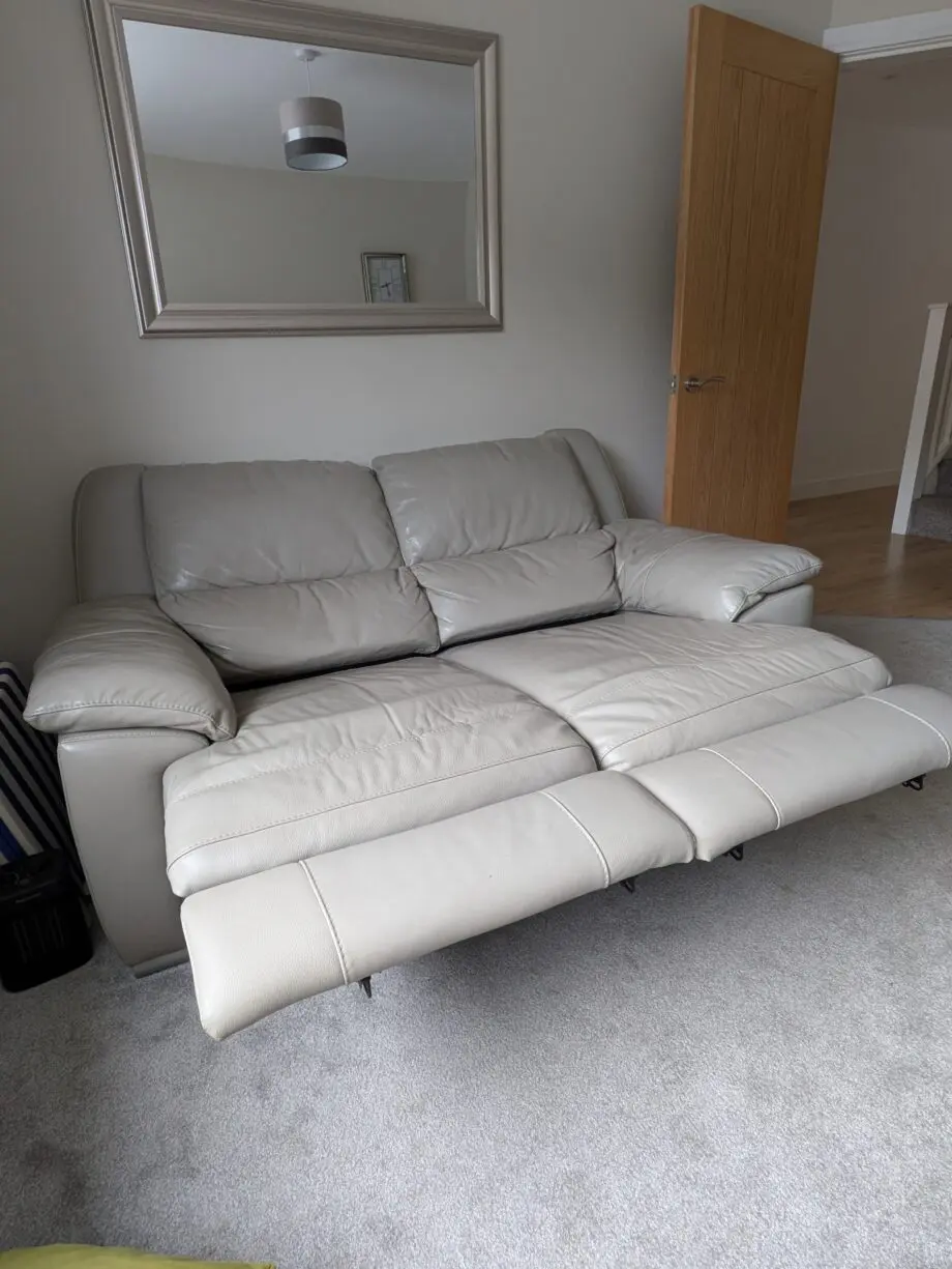 DFS 3 + 2 seater Grey Leather Reclining Sofa Set