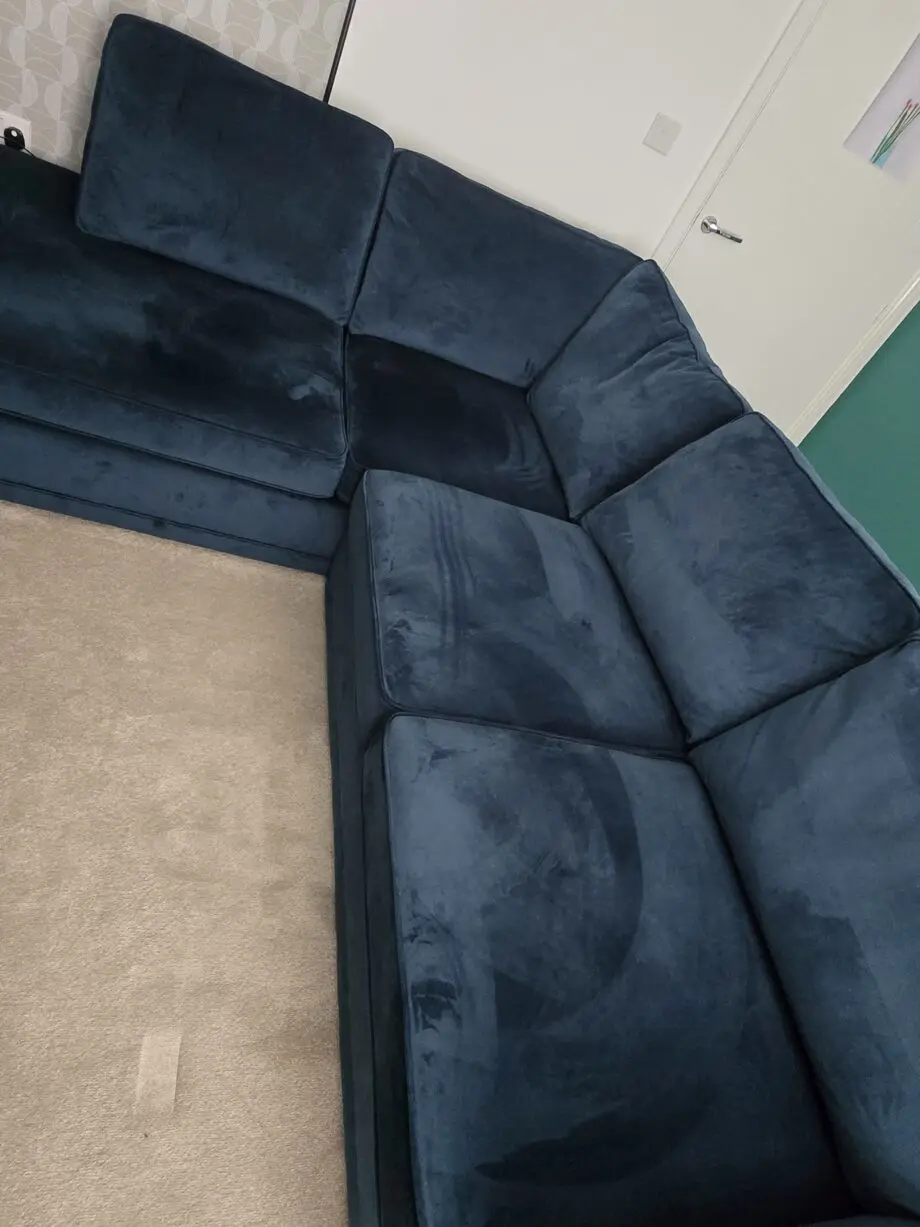 DFS Orca Corner Sofa blue velvet