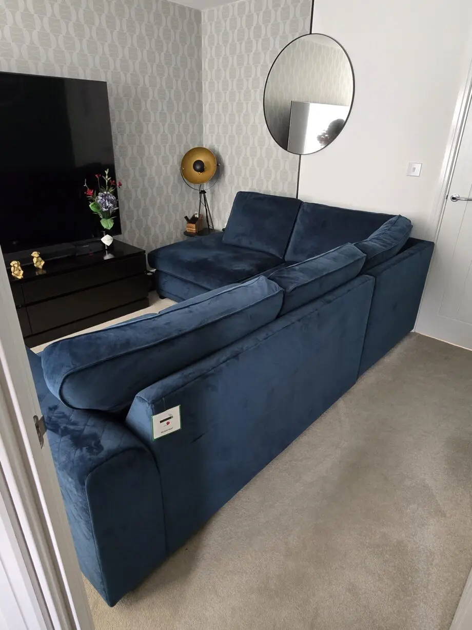 DFS Orca Corner Sofa blue velvet