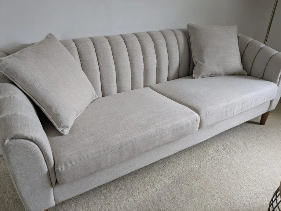 2 identical skandi style ribbed back sofas sof