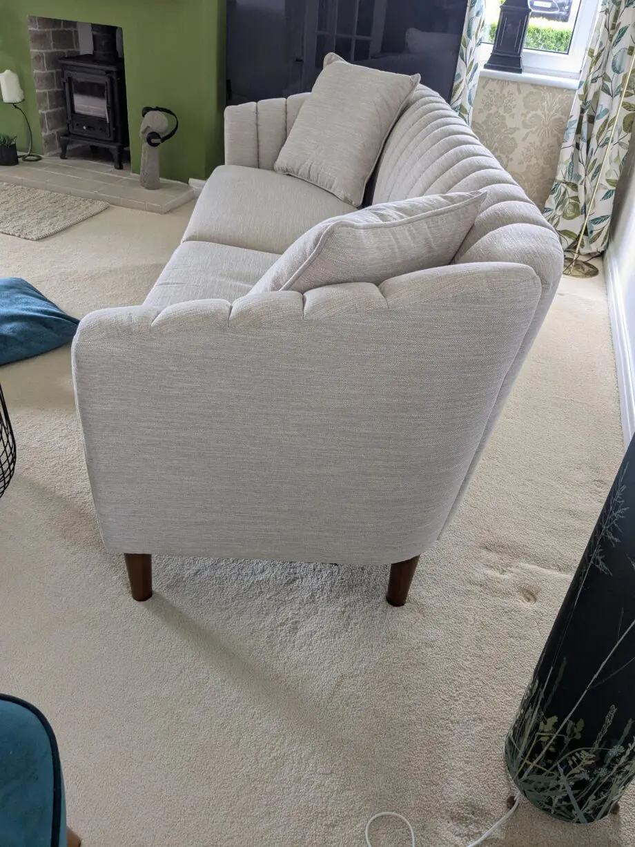 2 identical skandi style ribbed back sofas sof