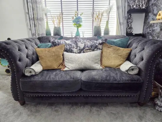 Smoke Grey Sofology Persia 3 Seater Sofa (One Piece) With Wooden Feet
