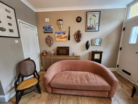 Beautiful modern soft salmon 3 seater sofa