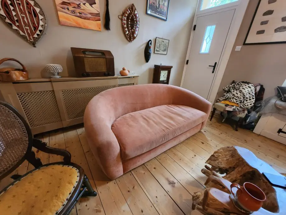 Beautiful modern soft salmon 3 seater sofa