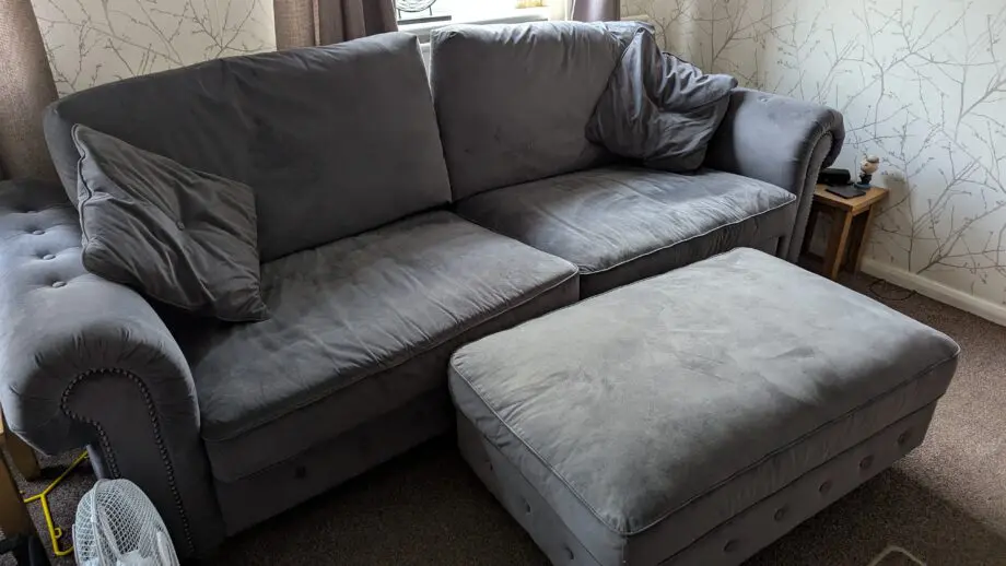 Gorgeous velour 4 seater, armchair and footstool