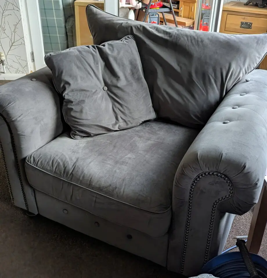 Gorgeous velour 4 seater, armchair and footstool