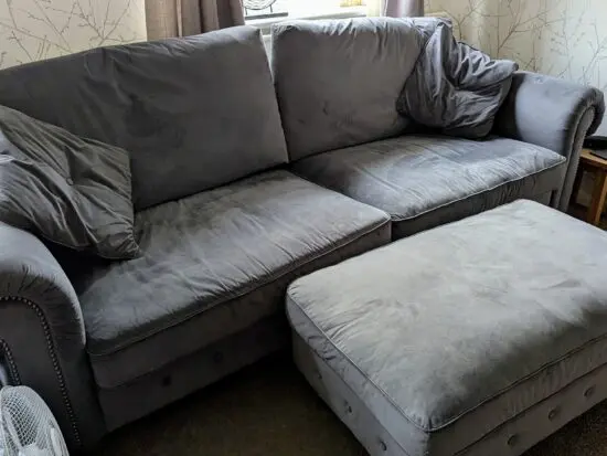 Gorgeous velour 4 seater, armchair and footstool