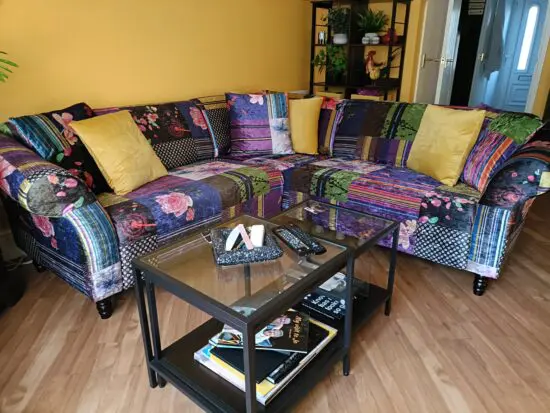 Stylish, multicoloured corner sofa