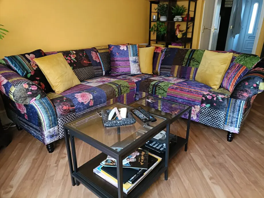 Stylish, multicoloured corner sofa