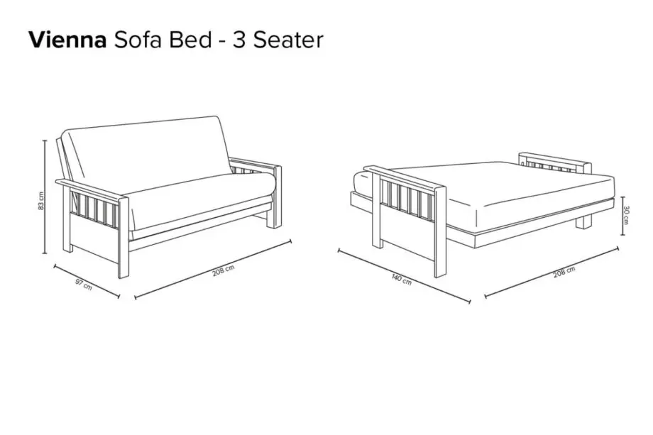 Futon Vienna - 3 Seater Sofa Bed Solid Oak