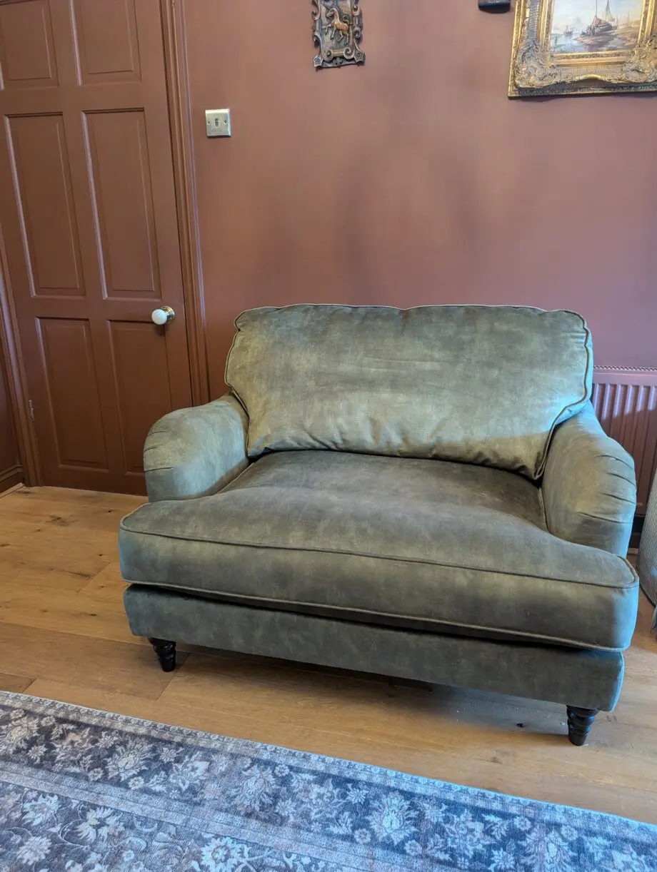 Vintage Sofa Company Howard Loveseat Snuggler in Olive Green