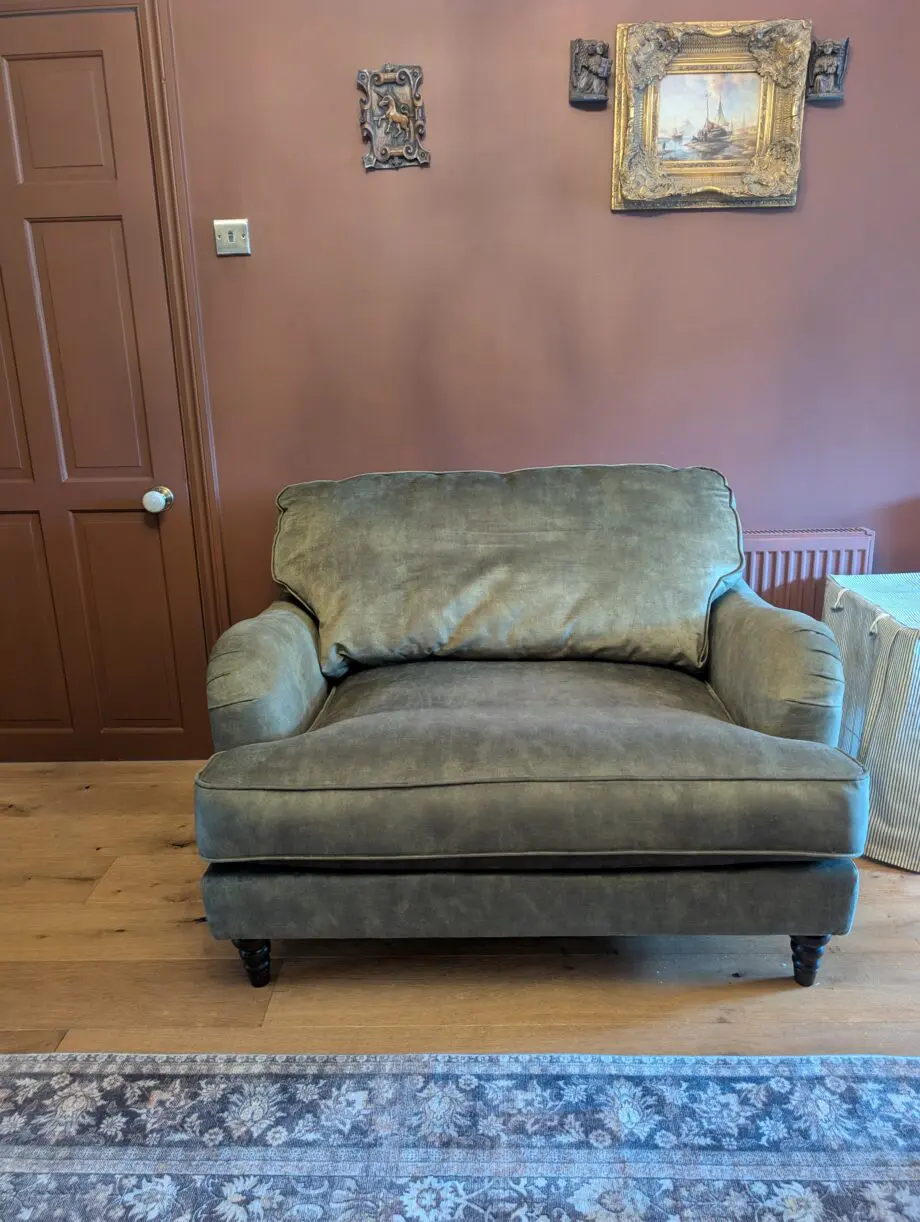 Vintage Sofa Company Howard Loveseat Snuggler in Olive Green