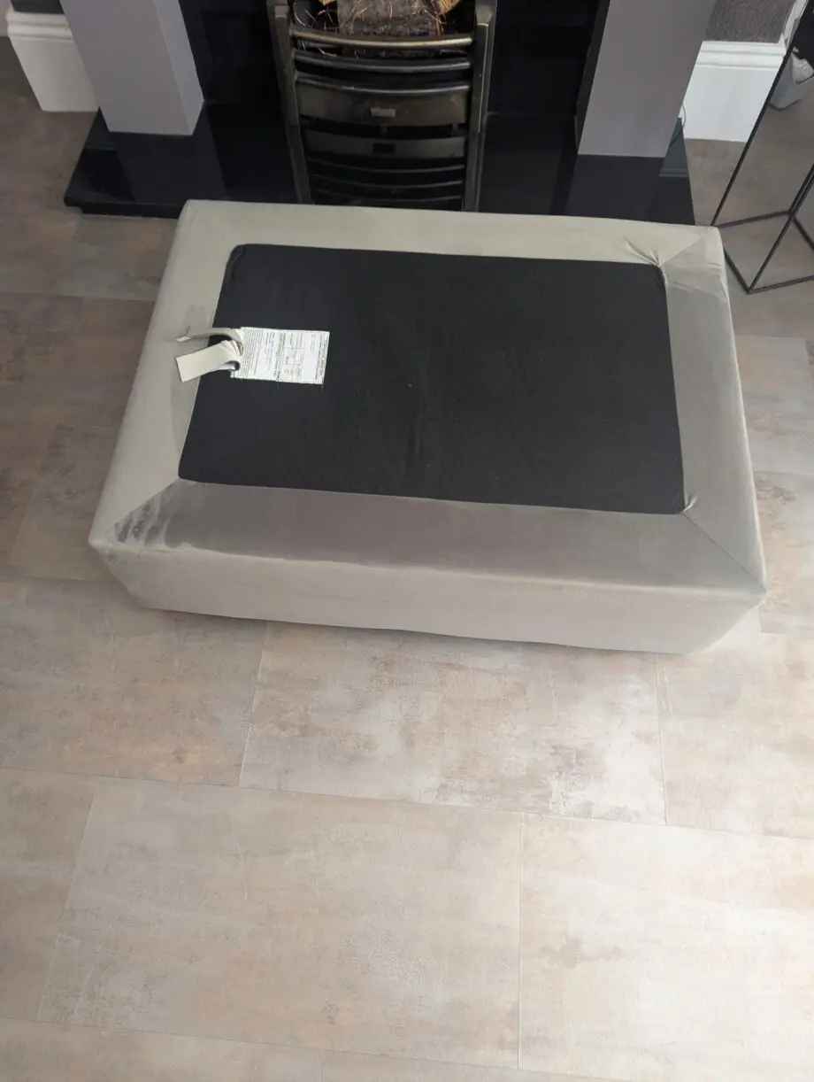 Furniture World, Fantasy range, 3 seater sofa with love chair and footstool in Festival Grey colour, velvet material. Comes with 4 pillows.