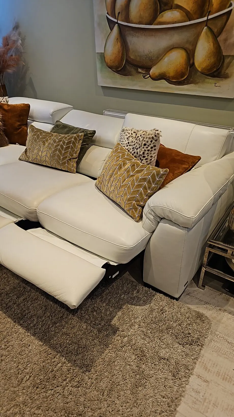 Darlings of Chelsea 3 seat leather with 2 seat electric recliner with adjustable headrests