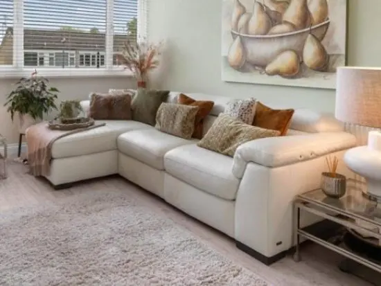 Darlings of Chelsea 3 seat leather with 2 seat electric recliner with adjustable headrests