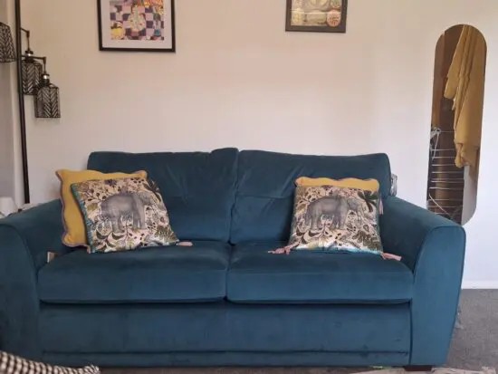 DFS Teal Velvet Kian Sofa