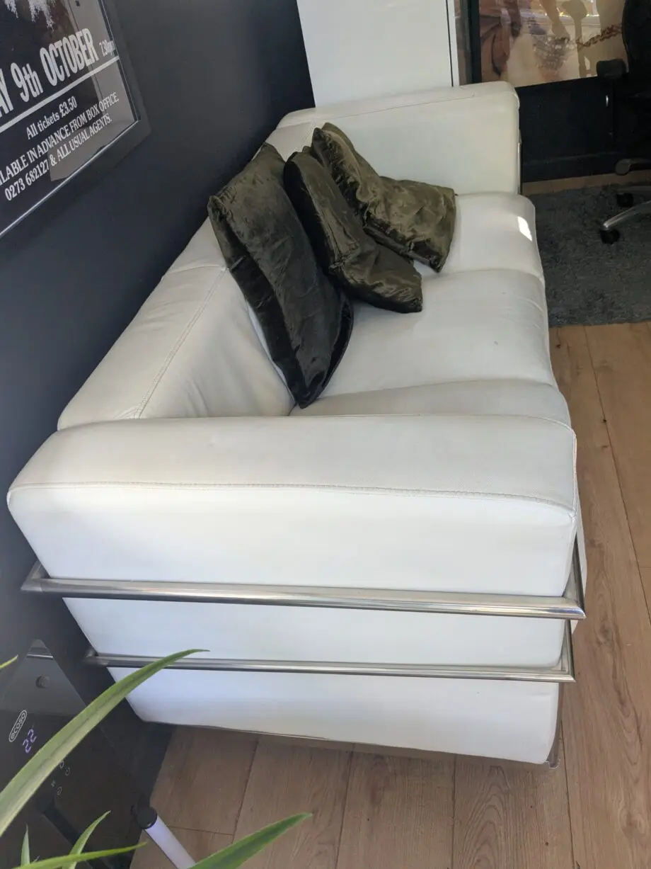 White leather settee