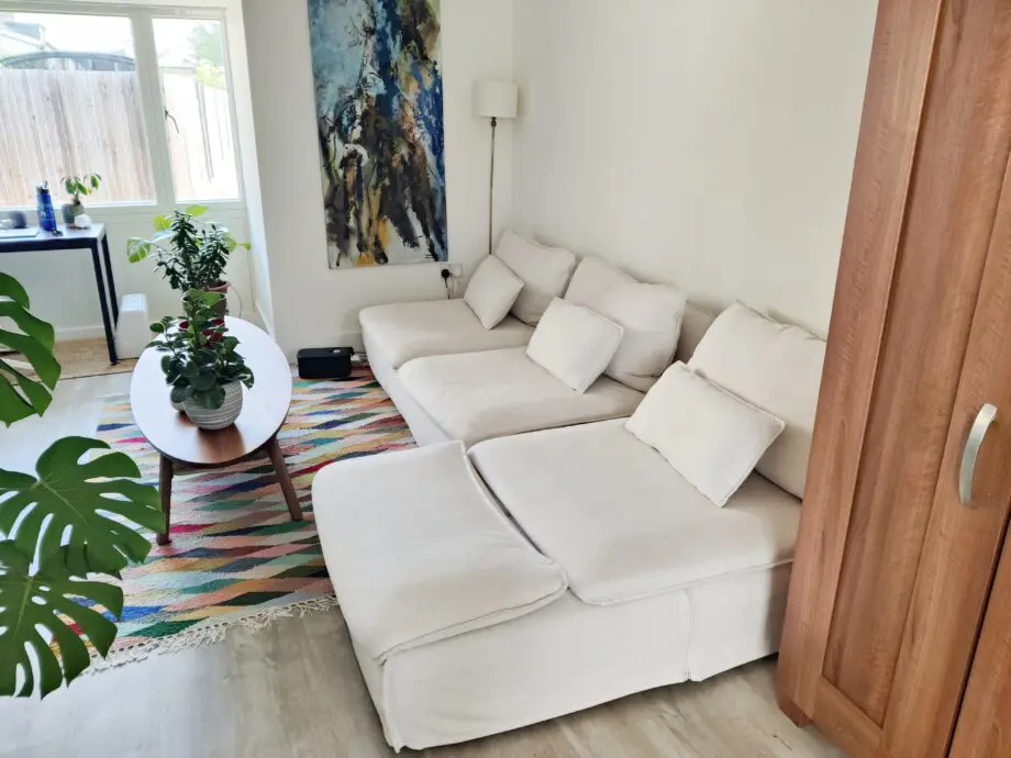 Couch beige - three seater + chaise longue - IKEA Soderhamn
