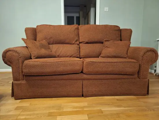 2x 2 Seater Sofas in Burgundy patterned material