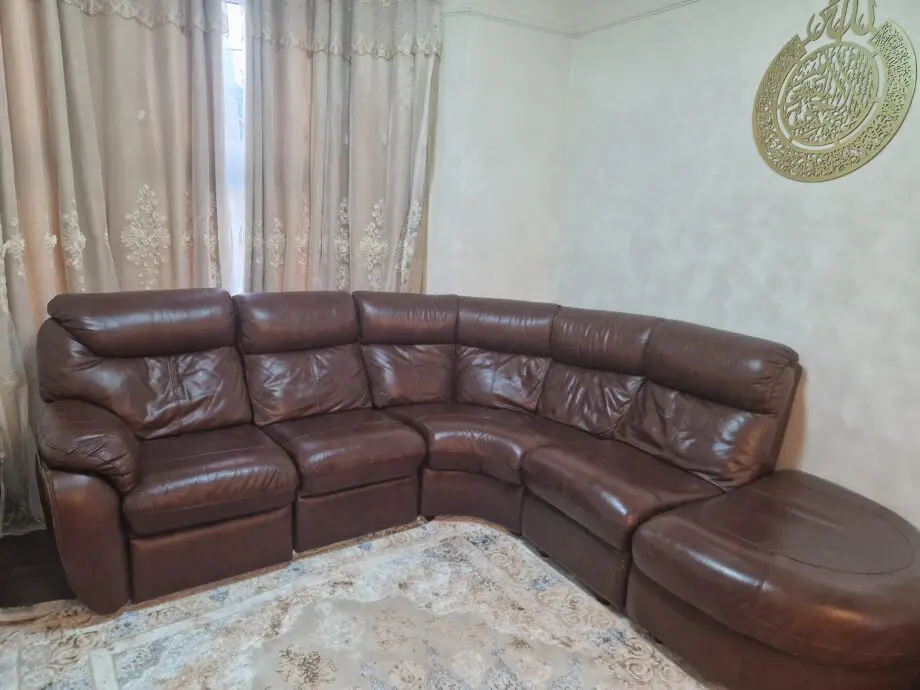 Real leather brown corner sofa