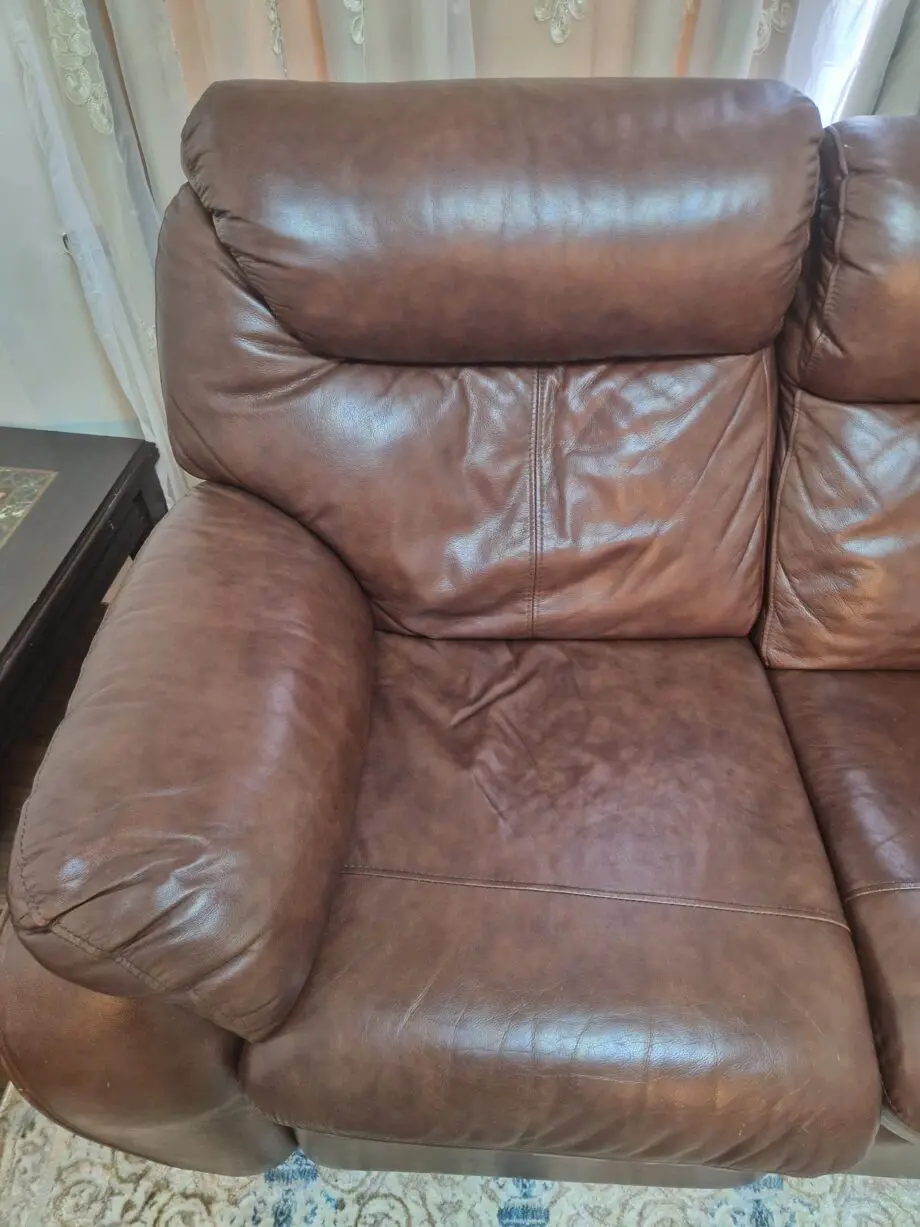 Real leather brown corner sofa