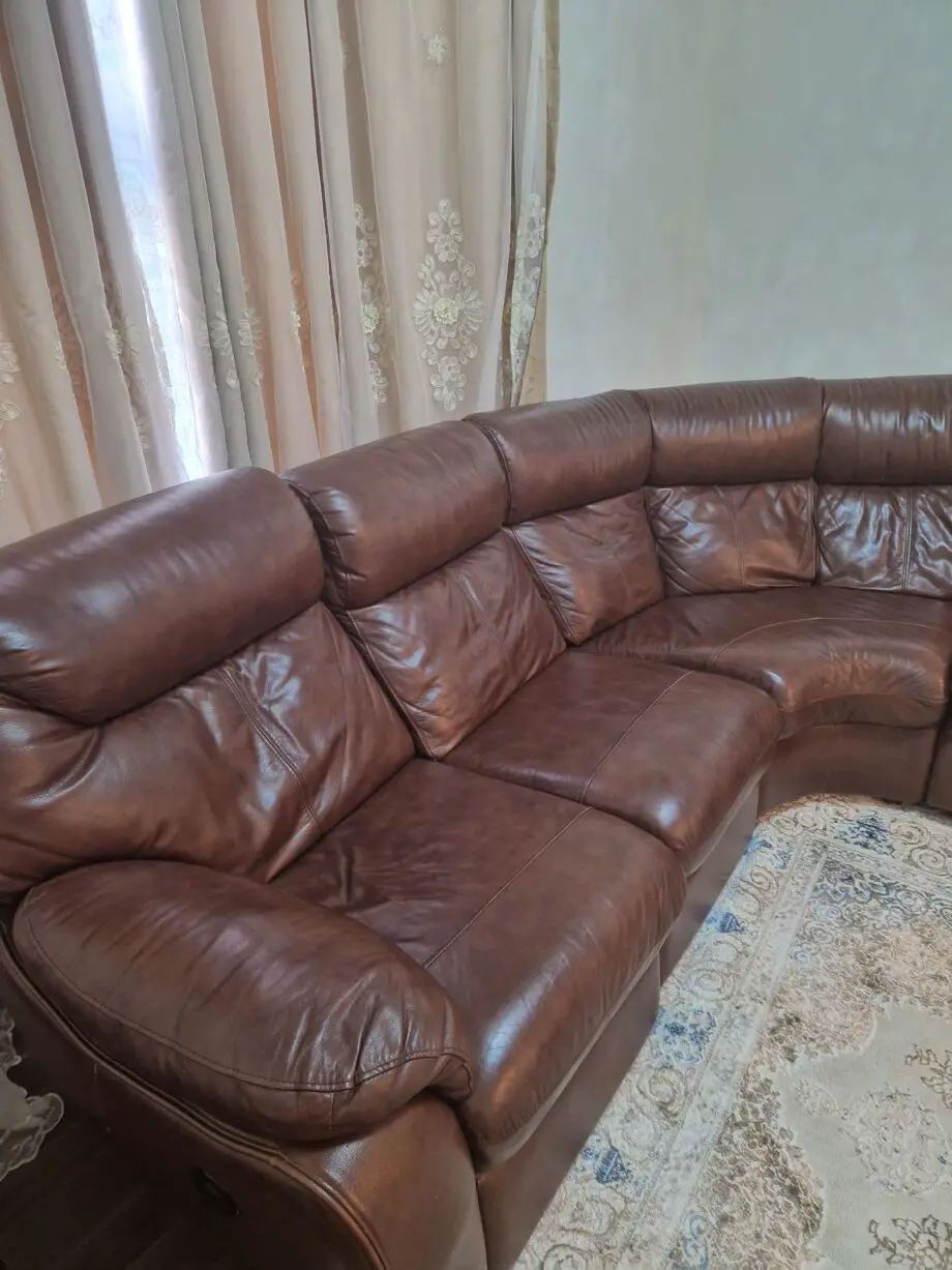 Real leather brown corner sofa