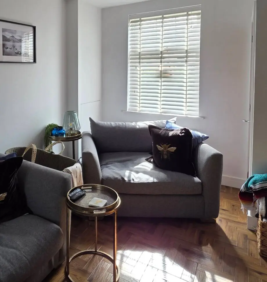 Barker & Stonhouse Grey Right facing corner sofa & snuggler chair