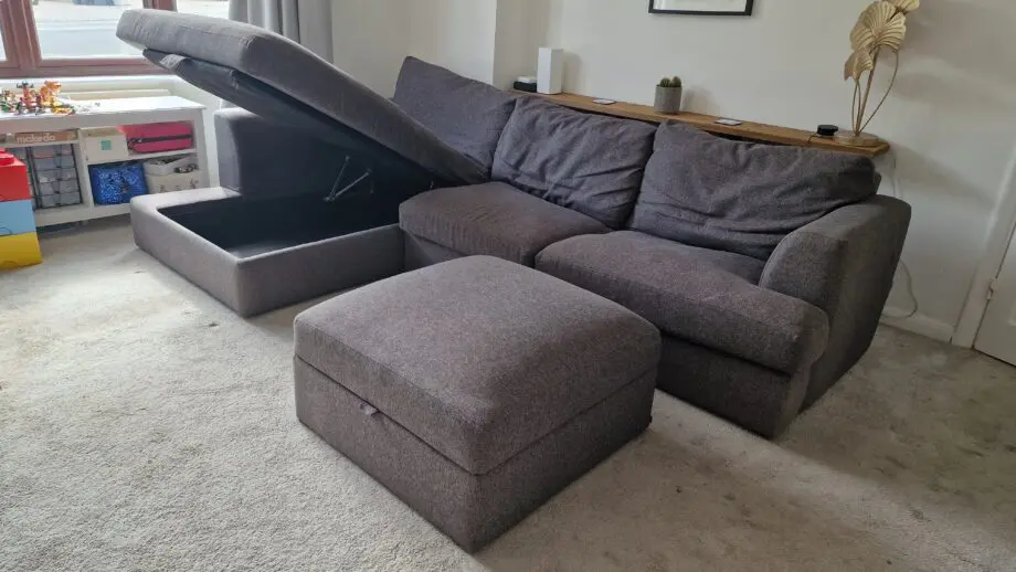 Next Stratus IV Charcoal Grey Large Corner Chaise Sofa with storage and bed