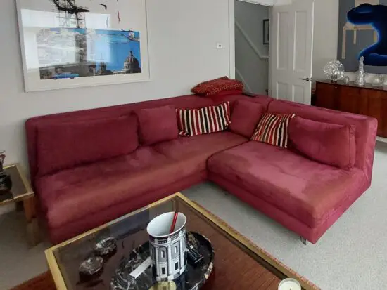 Vintage Italian burgundy red corner sofa "Domino" by Seven Salotti - 2002