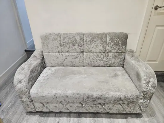 Grey velvet sofa