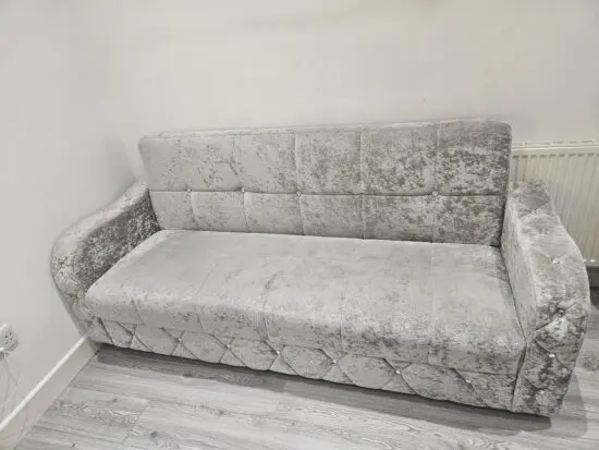 Grey velvet sofa