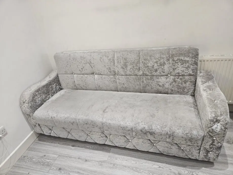 Grey velvet sofa