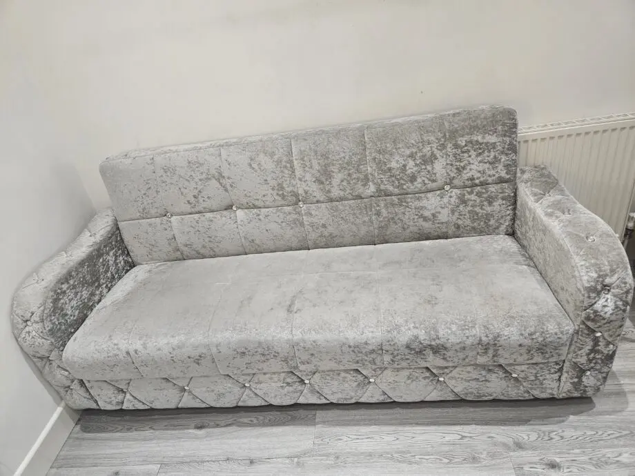 Grey velvet sofa