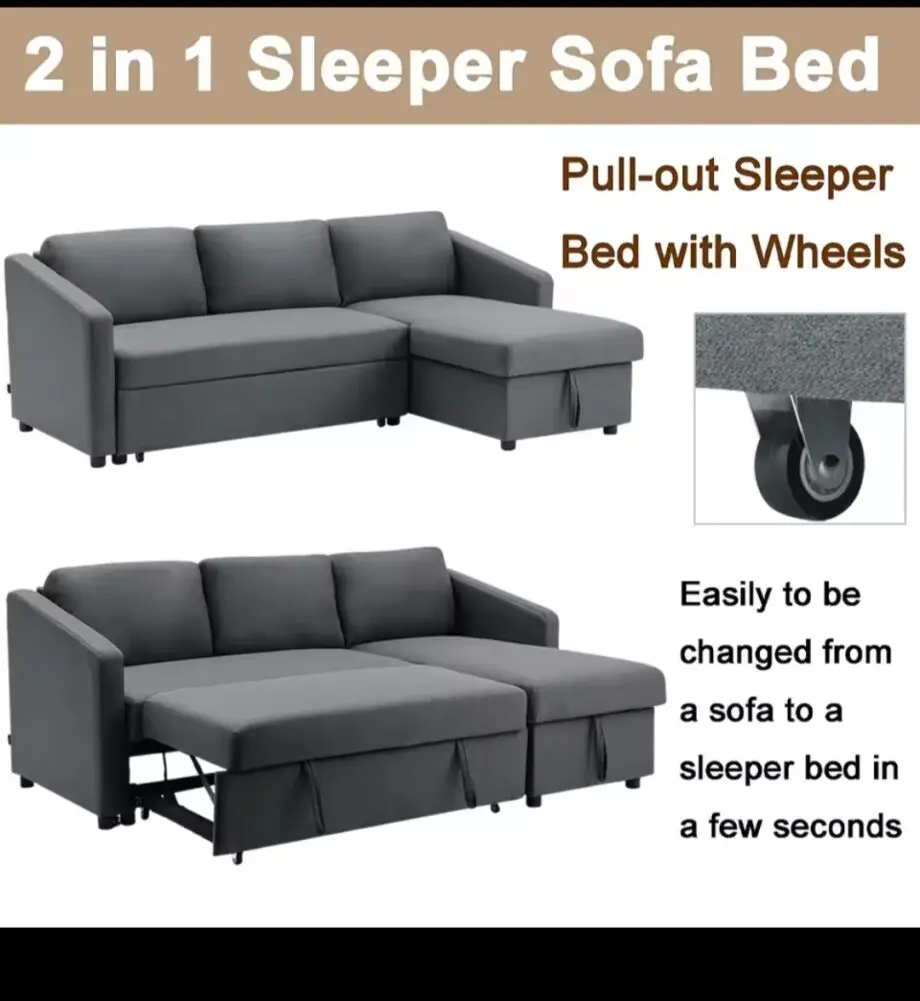 Dark grey L shape sofa bed with storage