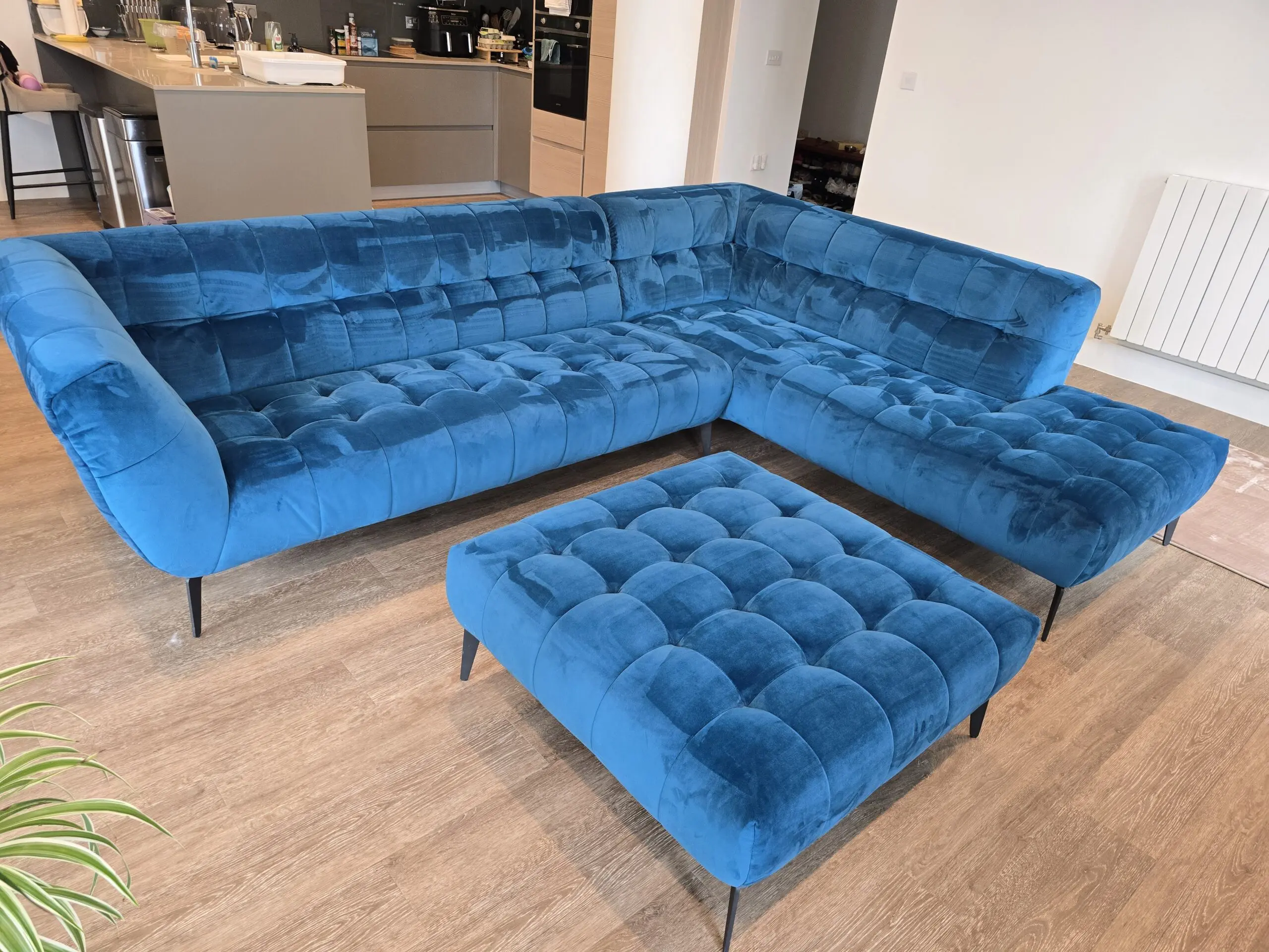Barker & Stonehouse Azalea Teal Velvet Right Hand Corner Sofa with matching Footstool