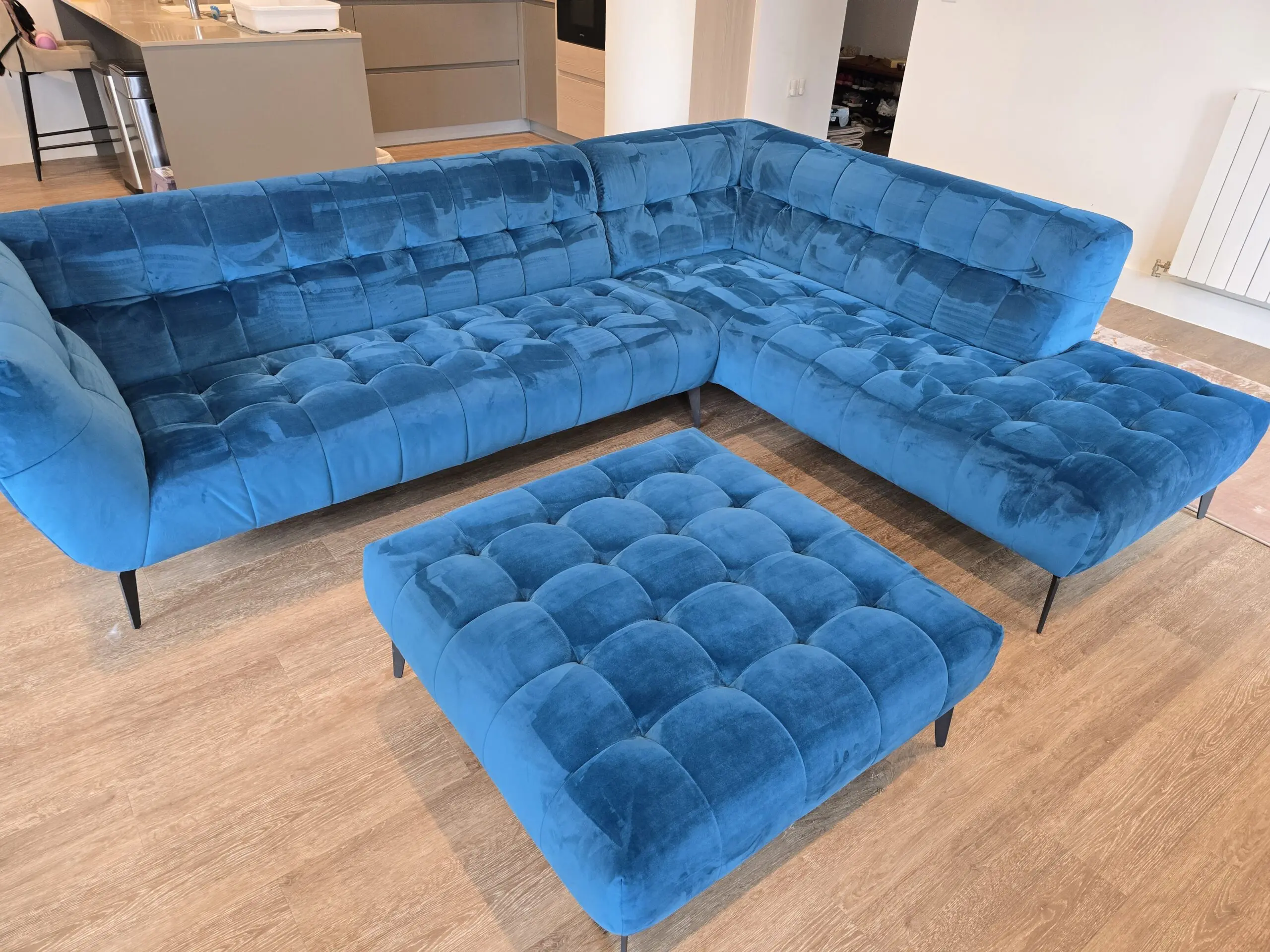Barker & Stonehouse Azalea Teal Velvet Right Hand Corner Sofa with matching Footstool