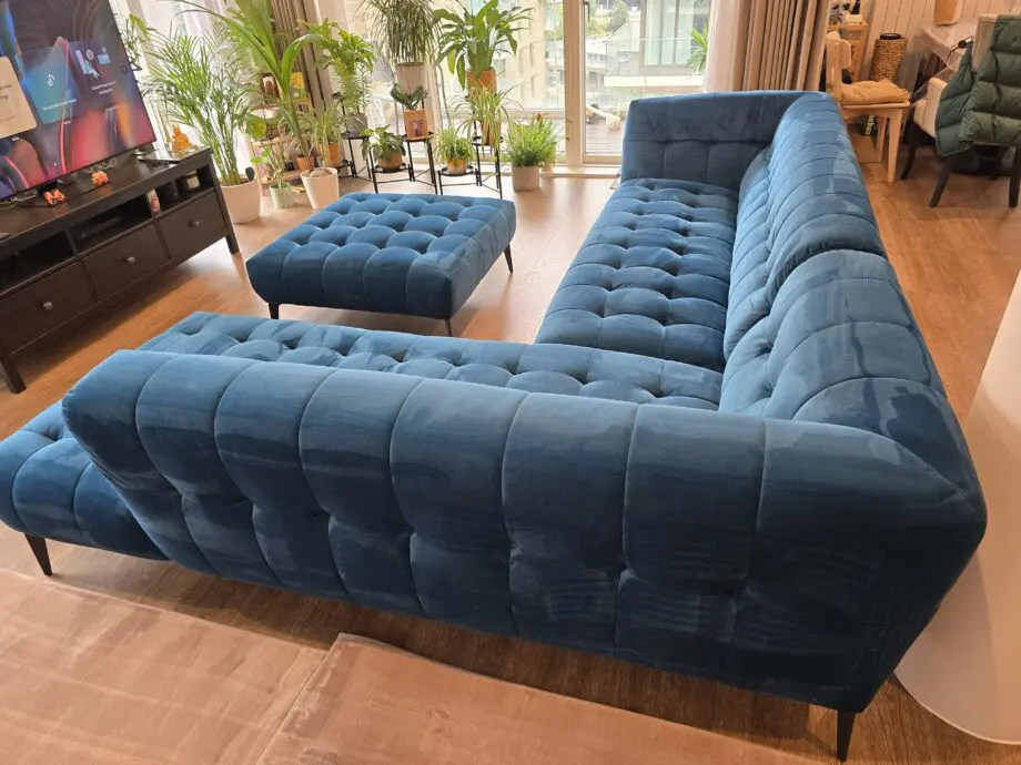 Barker & Stonehouse Azalea Teal Velvet Right Hand Corner Sofa with matching Footstool