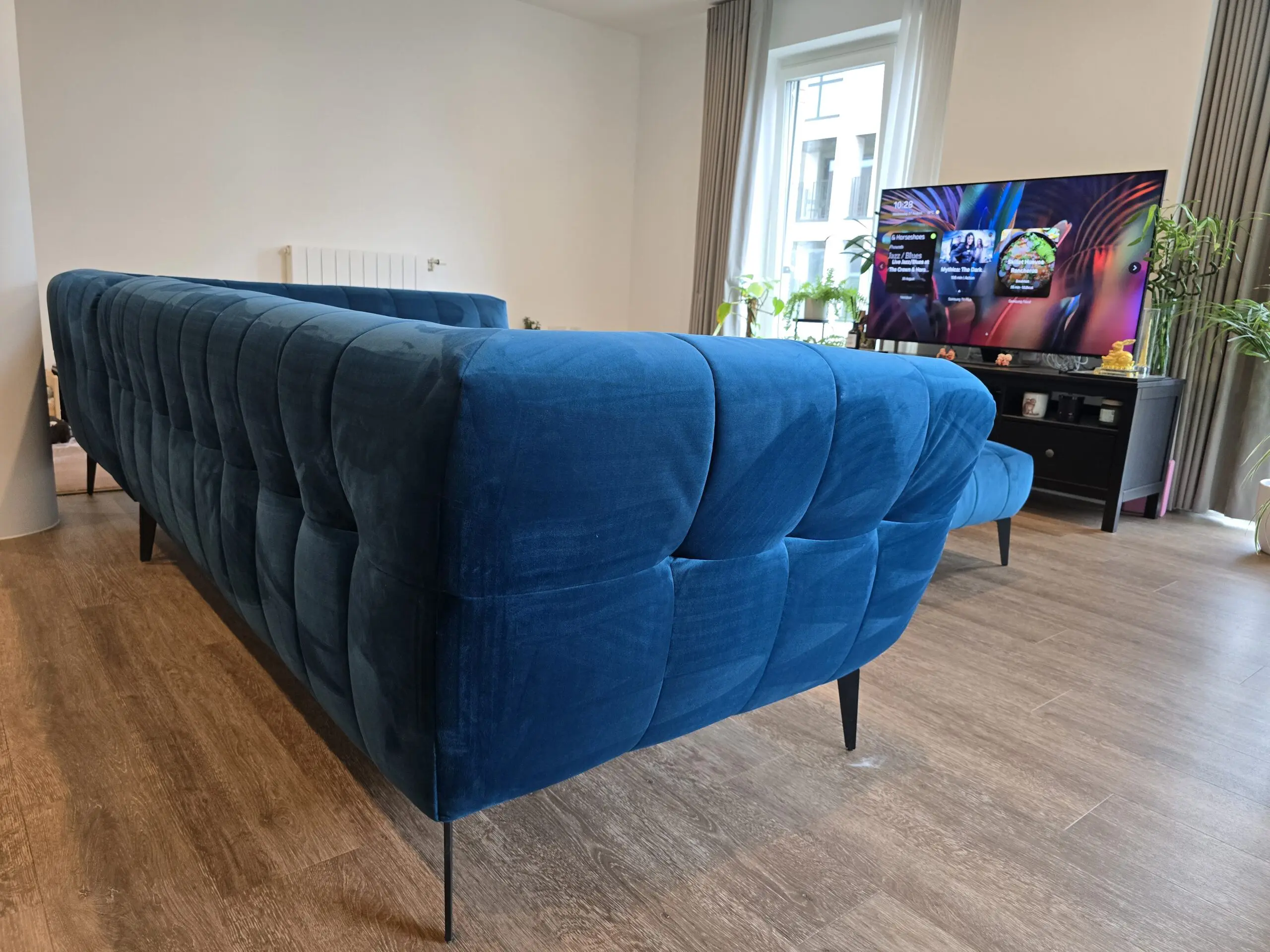 Barker & Stonehouse Azalea Teal Velvet Right Hand Corner Sofa with matching Footstool
