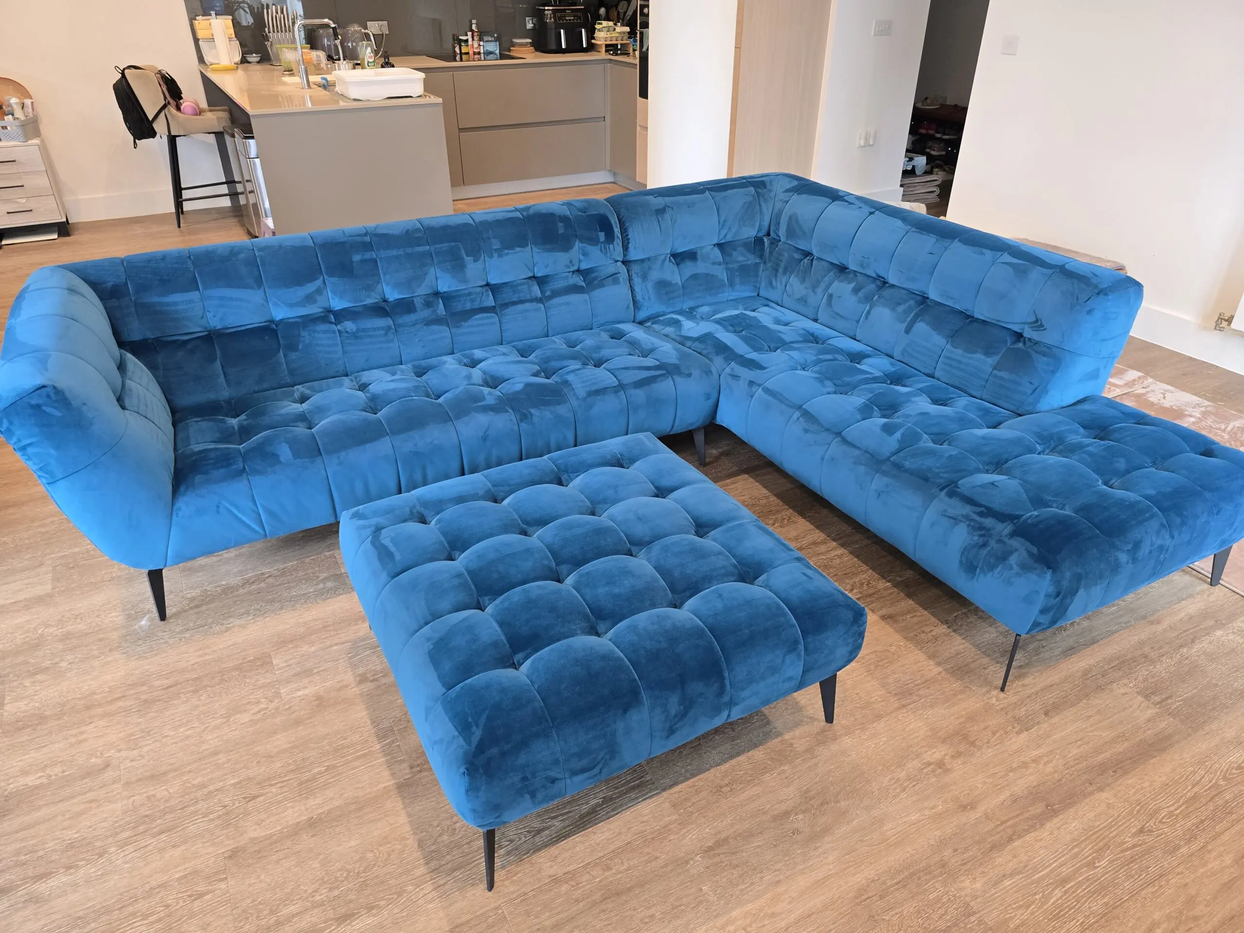 Barker & Stonehouse Azalea Teal Velvet Right Hand Corner Sofa with matching Footstool
