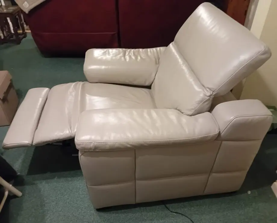 Laurence Leather Power Reclining Chair in Stone/Cloud Grey