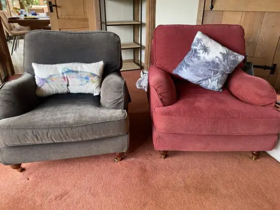 2 armchairs red and grey