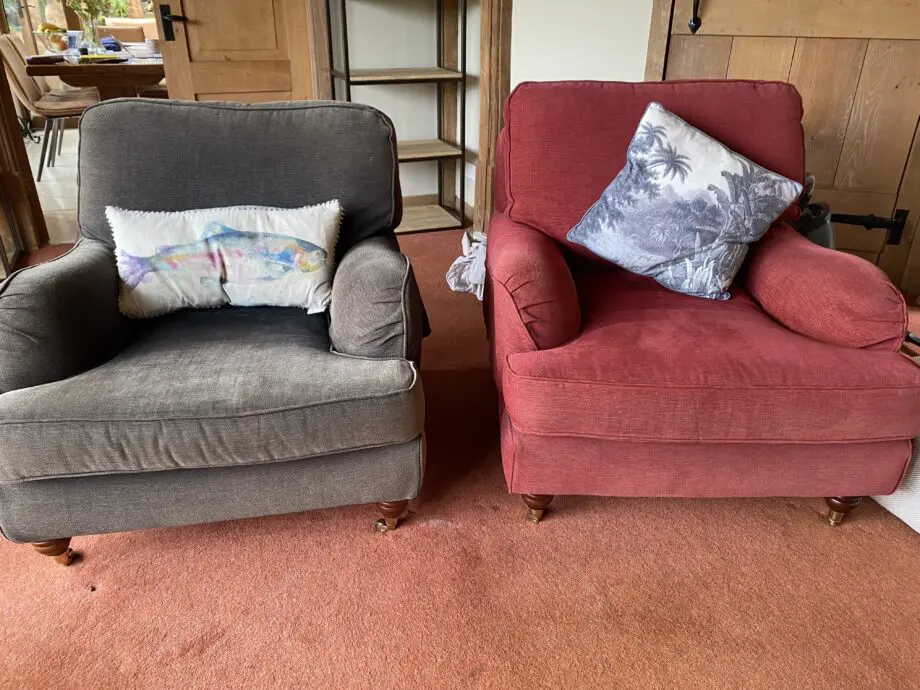 2 armchairs red and grey