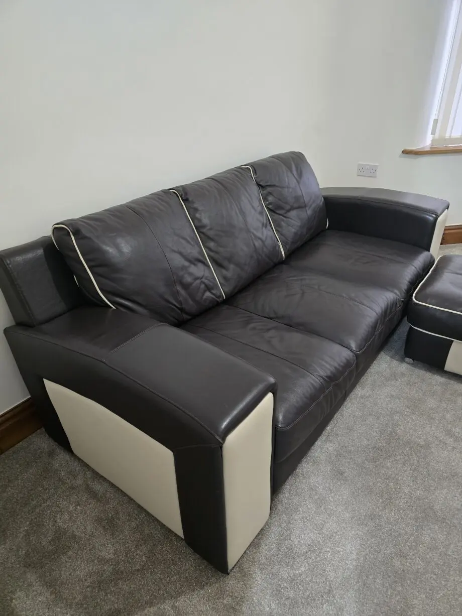 DFS MOLINARI Mocha Brown & Cream Leather Sofa with Footstool