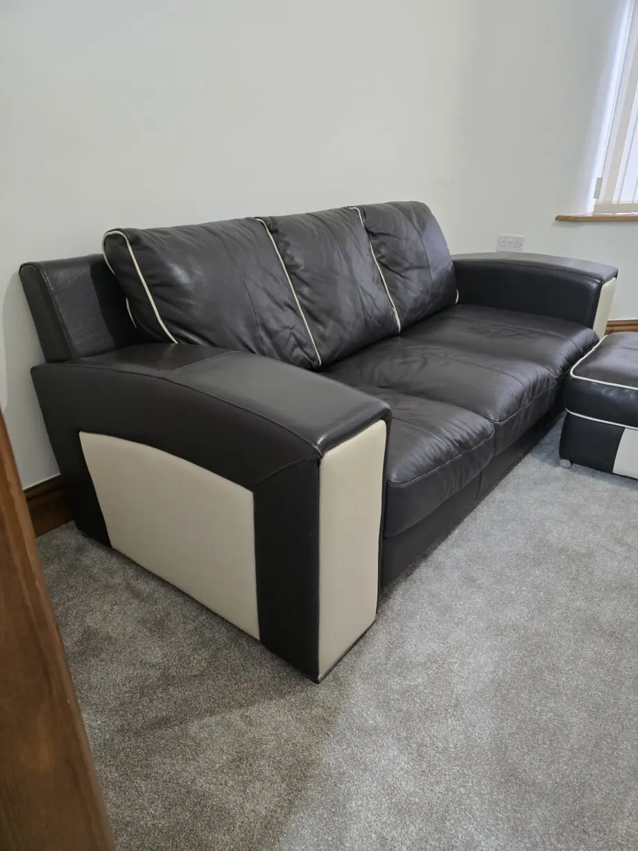 DFS MOLINARI Mocha Brown & Cream Leather Sofa with Footstool