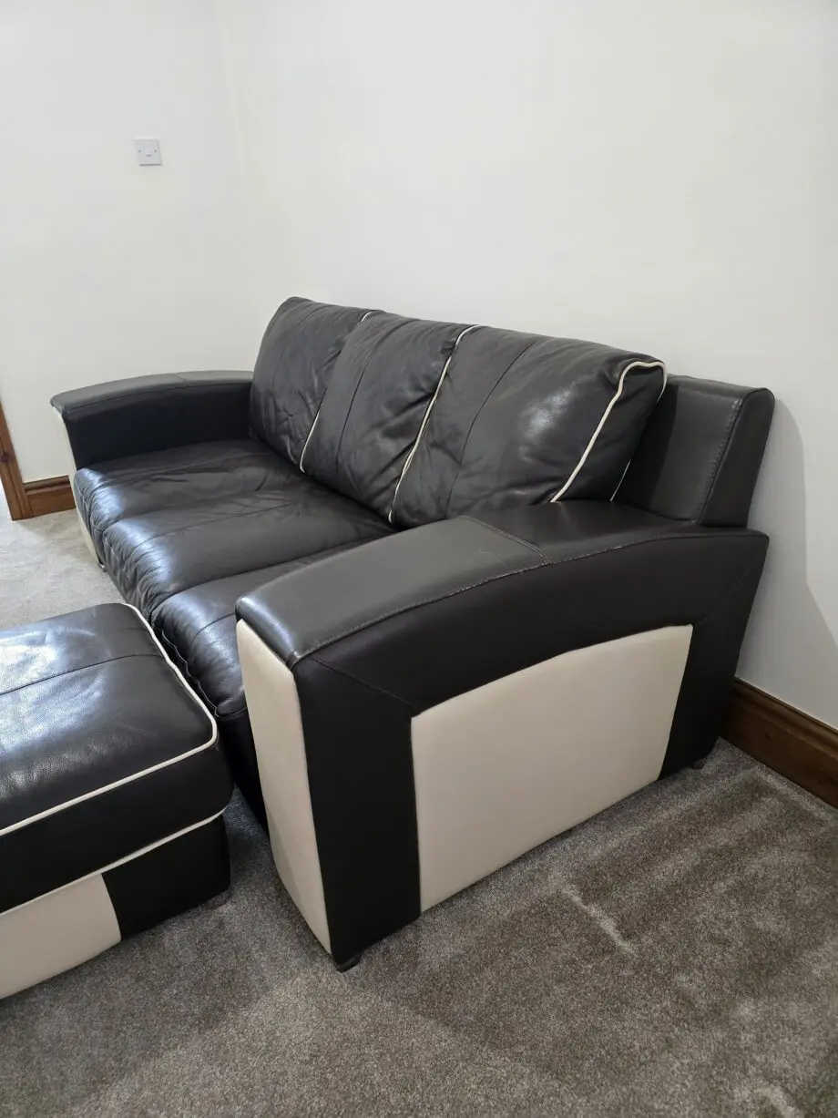 DFS MOLINARI Mocha Brown & Cream Leather Sofa with Footstool