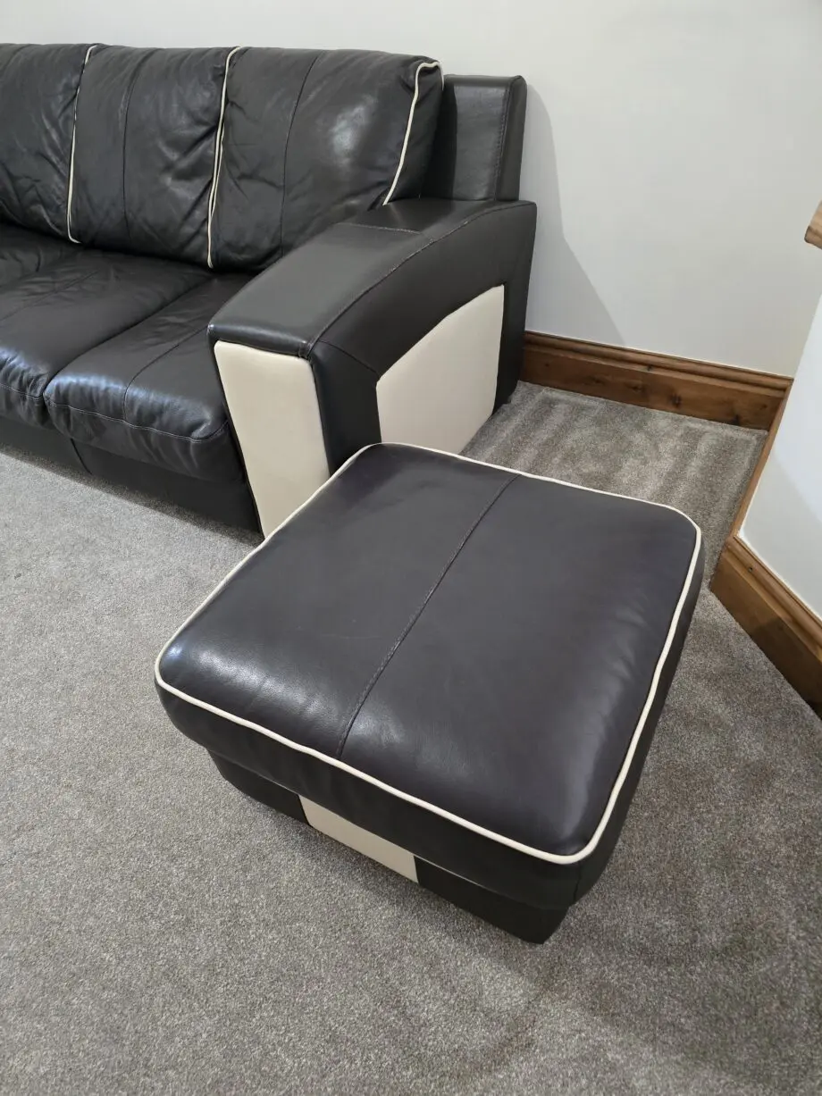 DFS MOLINARI Mocha Brown & Cream Leather Sofa with Footstool