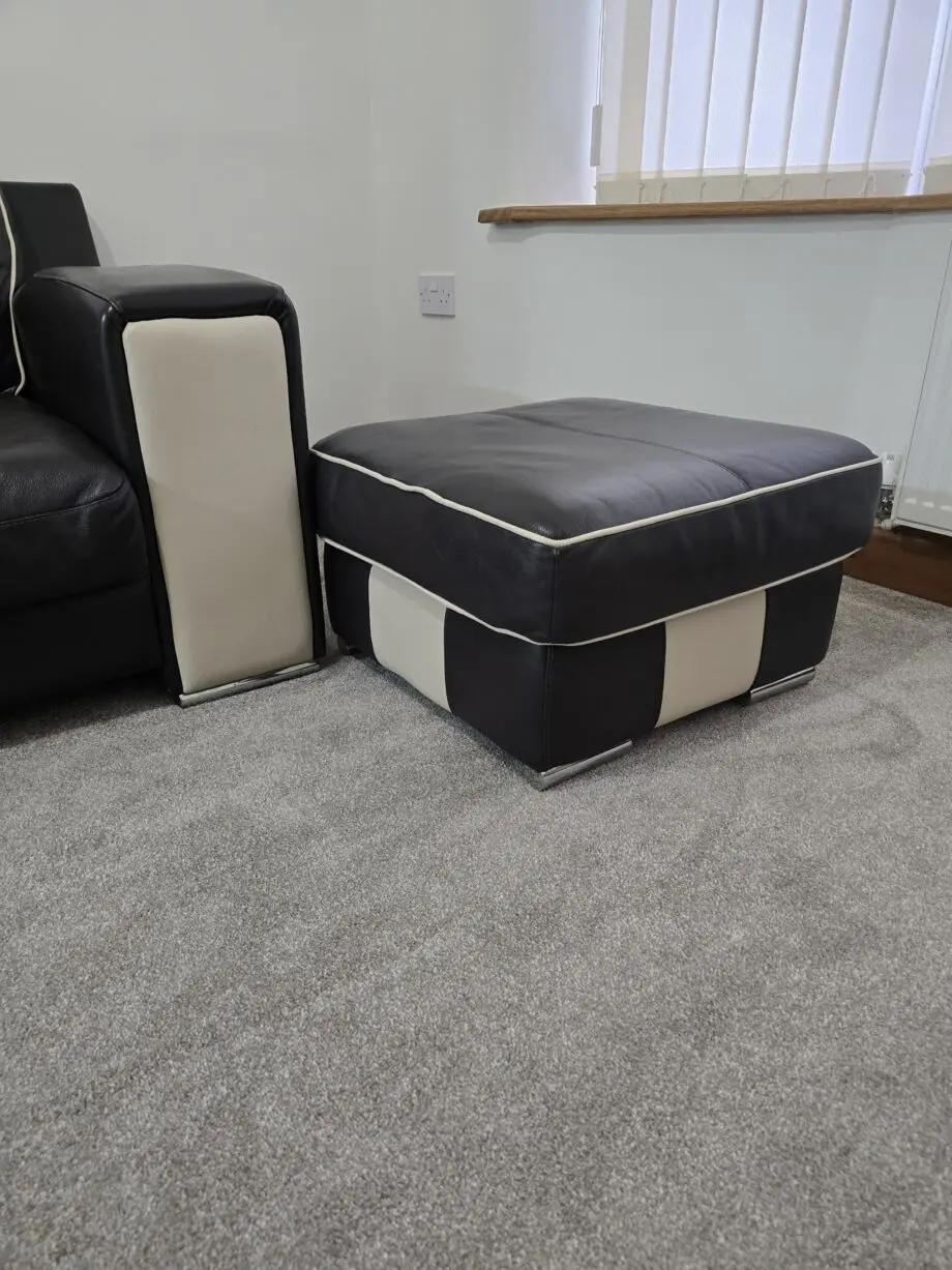DFS MOLINARI Mocha Brown & Cream Leather Sofa with Footstool