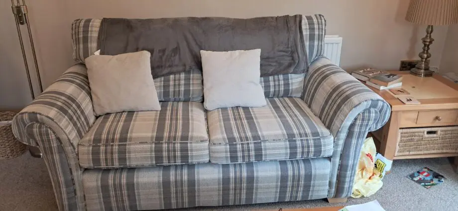 Pair of Grey 2 seater sofas, identical in Lawrence design from Aldiss in Fakenham