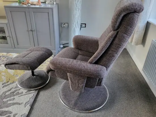Fabric swivel chair with matching foot stool