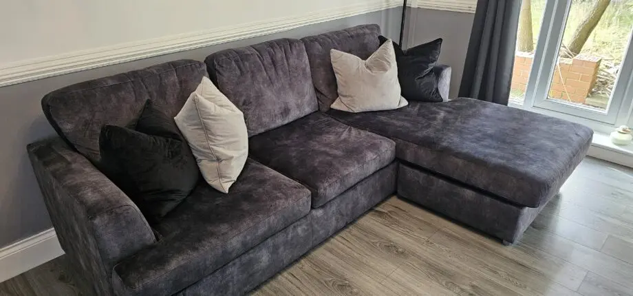 DFS Velvet 4 Seater Lounger in Charcoal with foot stool